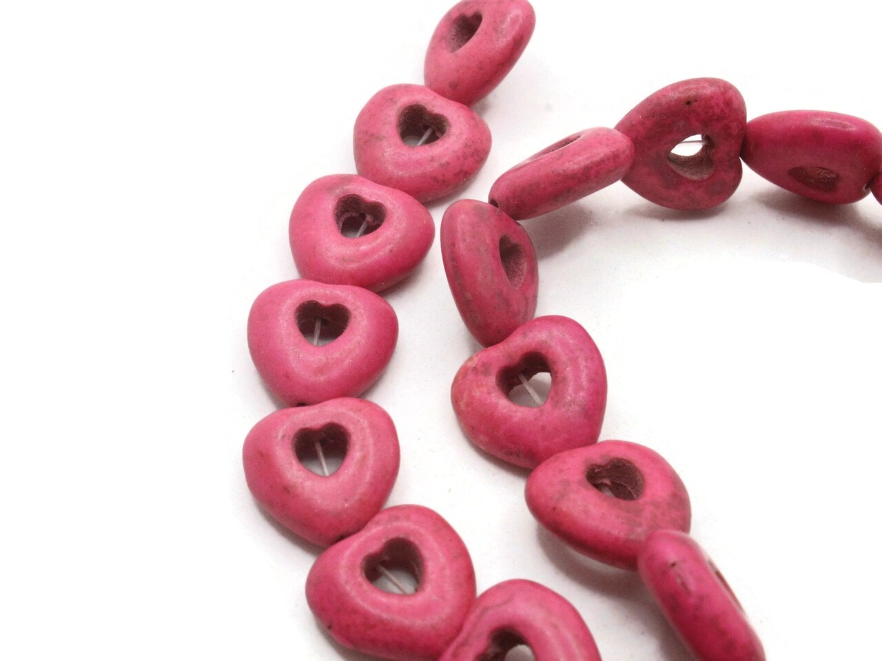 27 15mm Pink Dyed Synthetic Turquoise Stone Puffed Love Heart Beads Love Heart Beads